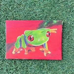 Green Tree Frog original Oil Canvas Art  artist Melissa Howard Jones